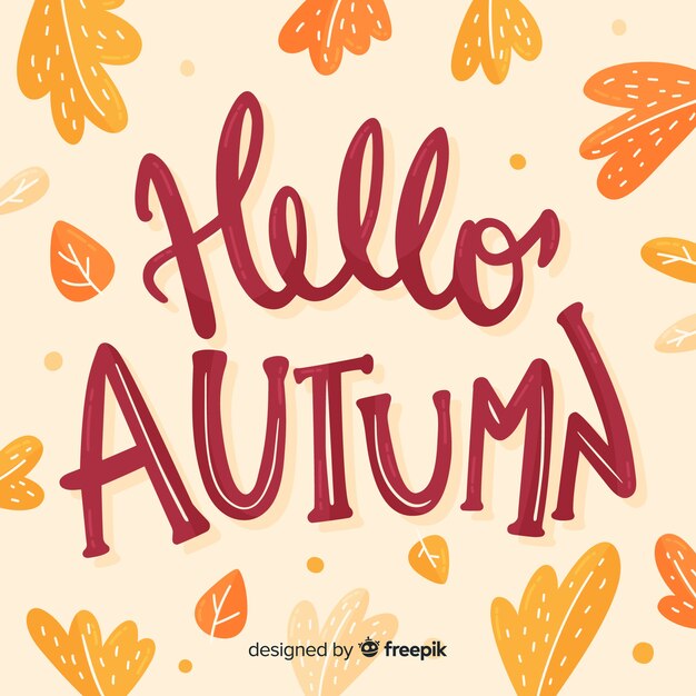 Hand drawn hello autumn lettering background