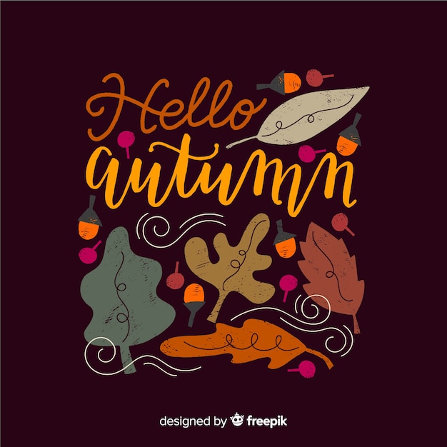 Hand drawn hello autumn lettering background