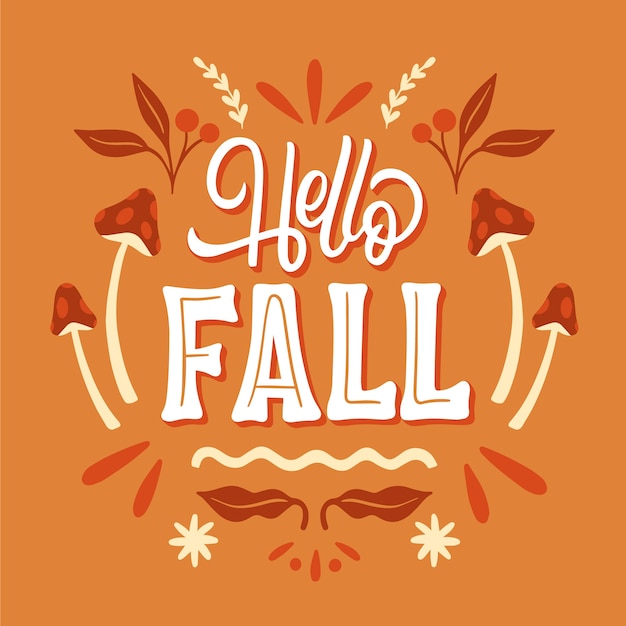 Free vector hand drawn hello fall lettering for autumn celebration