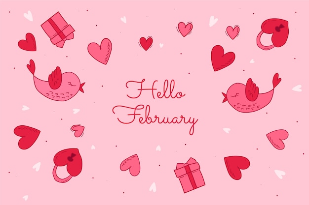 Free vector hand drawn hello february background