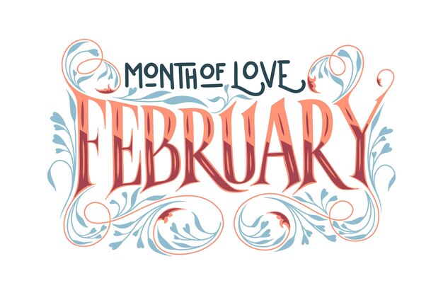 Hand drawn hello february lettering