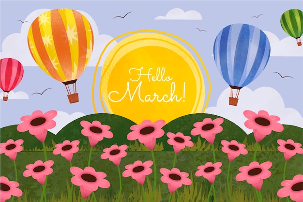 Hand drawn hello march banner or background