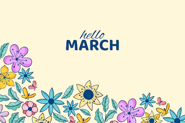 Hand drawn hello march horizontal banner or background