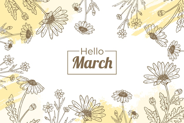 Hand drawn hello march horizontal banner