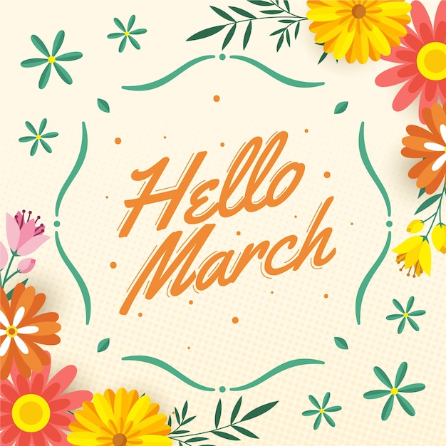 Free vector hand drawn hello march lettering