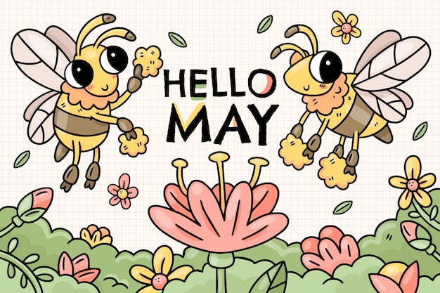 Hand drawn hello may banner or background