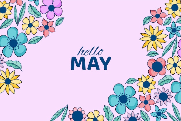 Hand drawn hello may horizontal banner or background