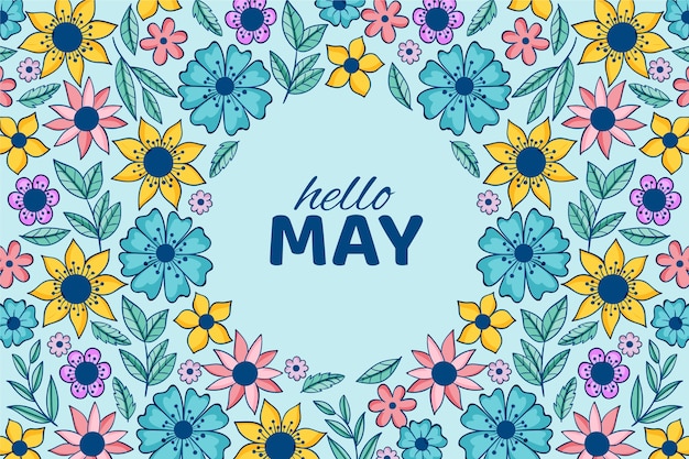 Hand drawn hello may horizontal banner or background