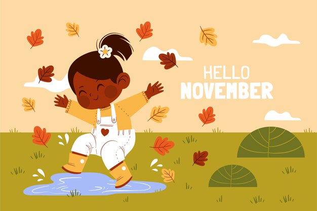 Hand drawn hello november background for autumn celebration