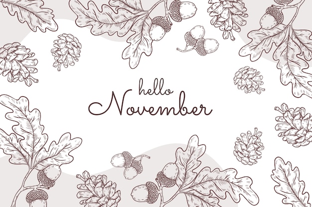 Hand drawn hello november background for autumn