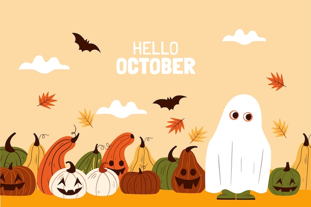 Hand drawn hello october background for autumn celebration