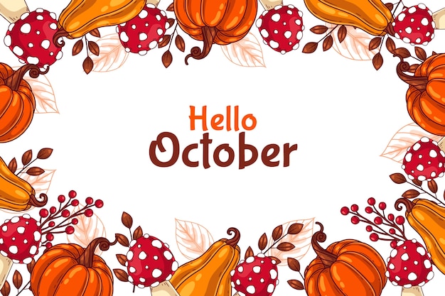 Hand drawn hello october background for autumn celebration