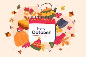 Free vector hand drawn hello october background for autumn