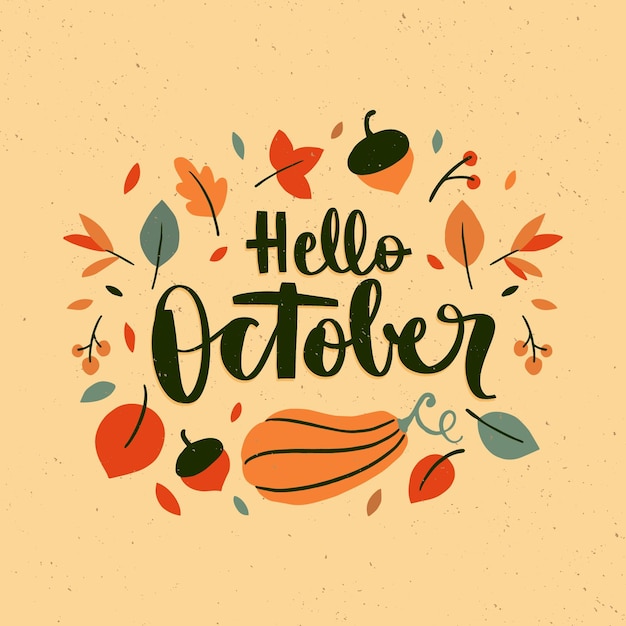 Free vector hand drawn hello october lettering