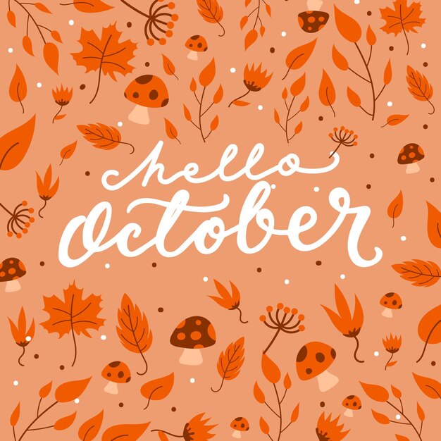 Hand drawn hello october lettering