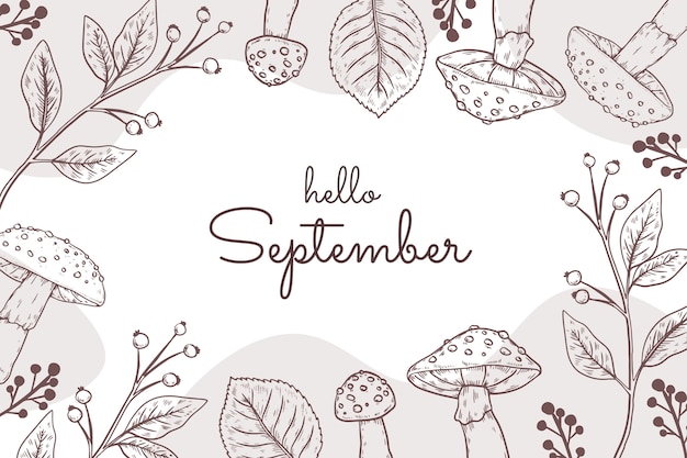 Hand drawn hello september background for autumn