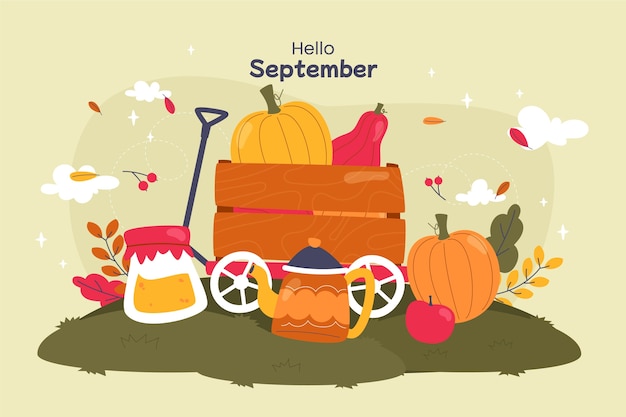 Бесплатное векторное изображение Ручной обращается привет сентябрь фон на осень