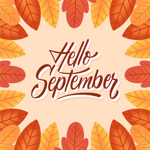 Hand drawn hello september lettering