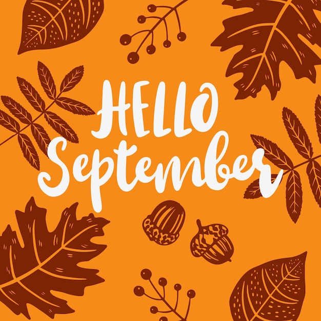 Hand drawn hello september lettering