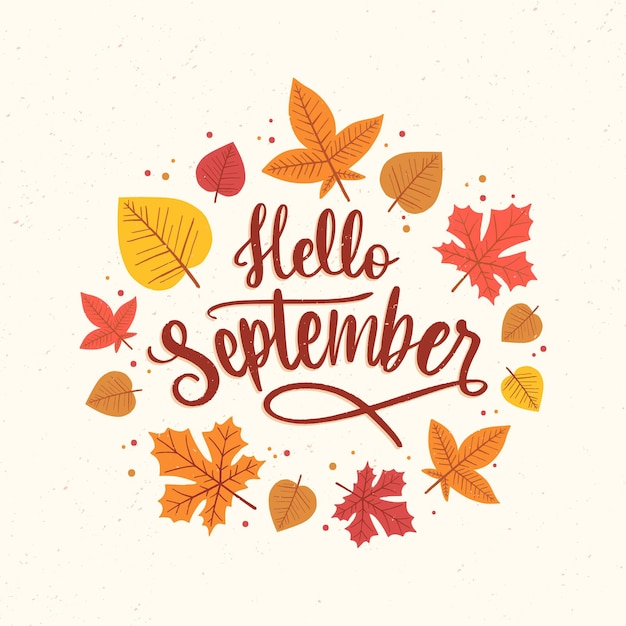 Hand drawn hello september lettering