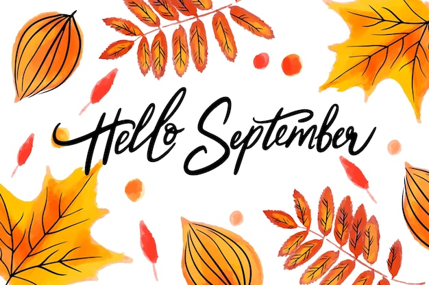 Hand drawn hello september lettering