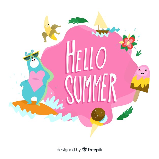 Hand drawn hello summer background