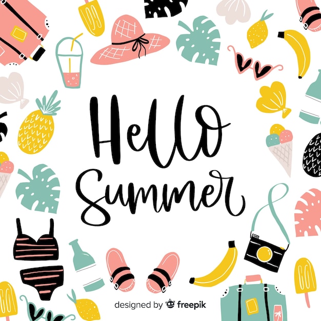 Hand drawn hello summer background