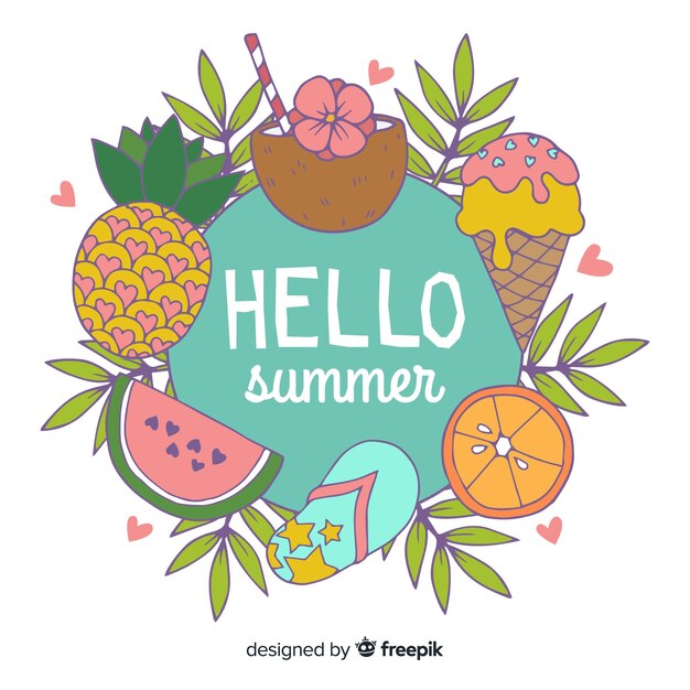 Free vector hand drawn hello summer background