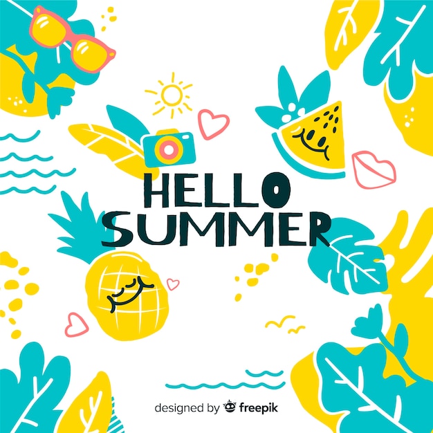 Free vector hand drawn hello summer background