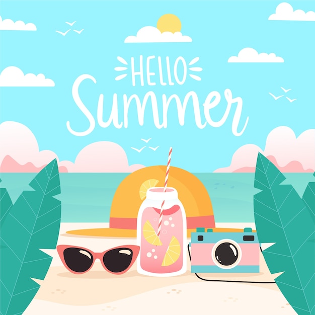 Free vector hand drawn hello summer background