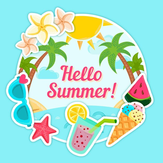 Hand drawn hello summer concept