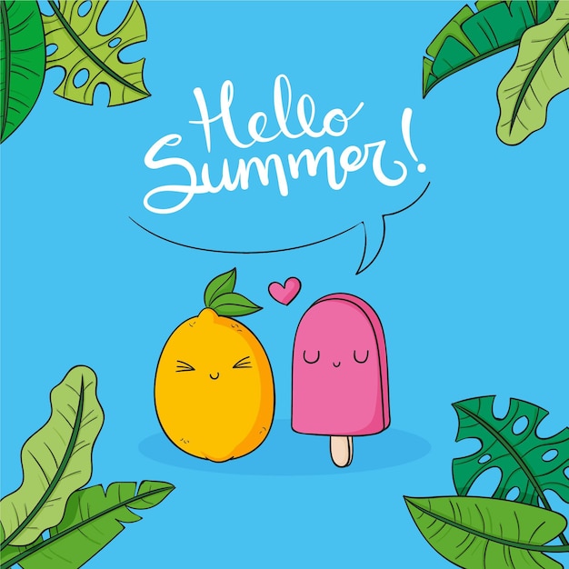 Hand drawn hello summer illustration