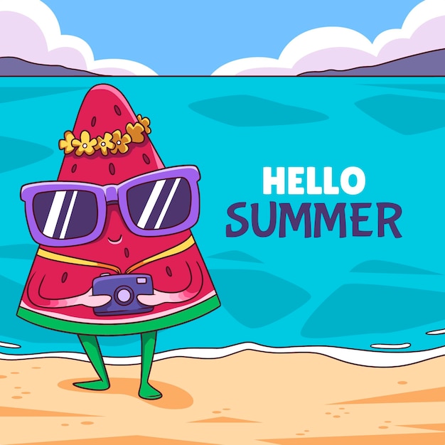 Hand drawn hello summer illustration