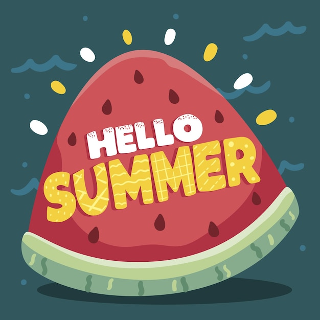 Hand drawn hello summer lettering