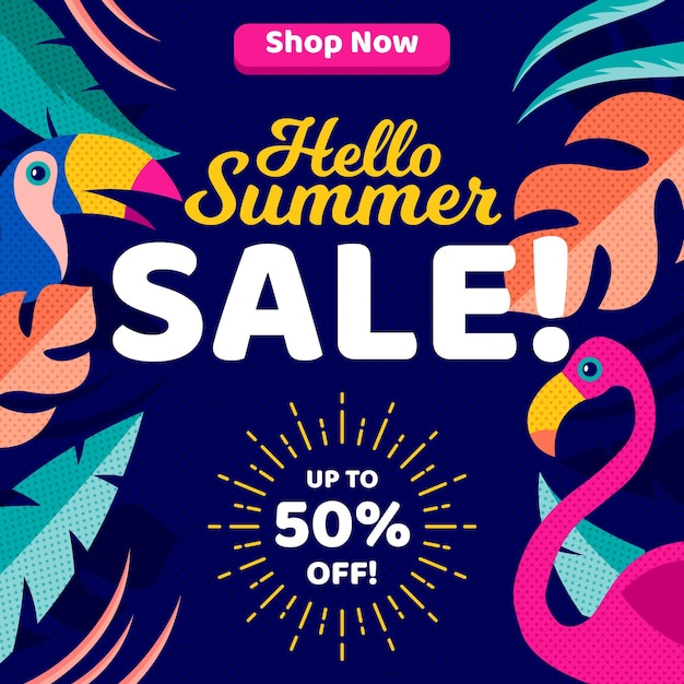 Free vector hand drawn hello summer sale banner