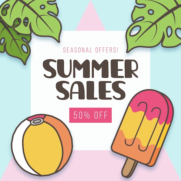 Hand drawn hello summer sale concept