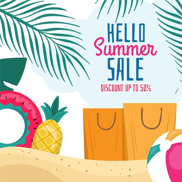 Free vector hand drawn hello summer sale illustrated