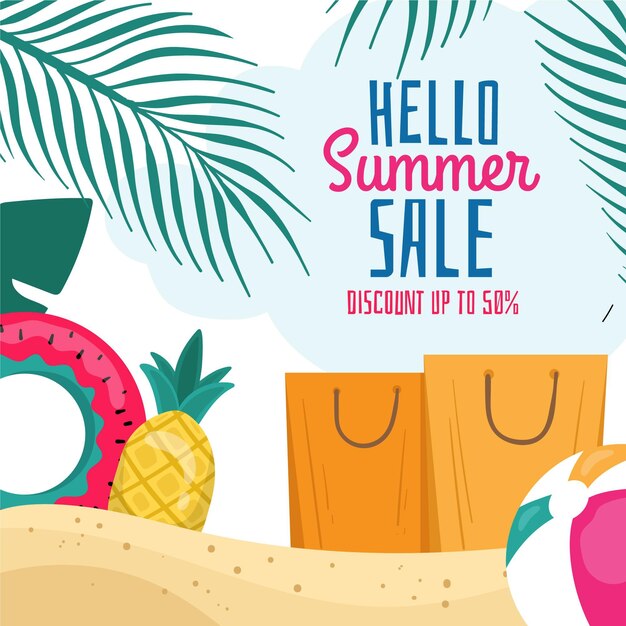 Hand drawn hello summer sale illustrated