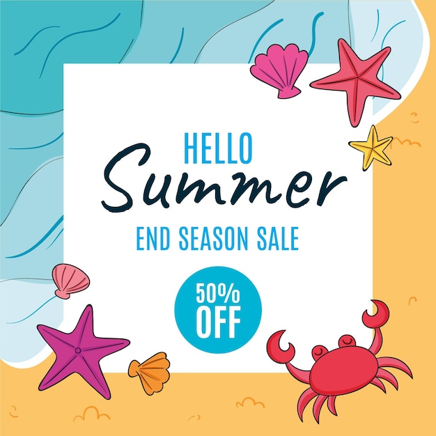 Hand drawn hello summer sale illustration