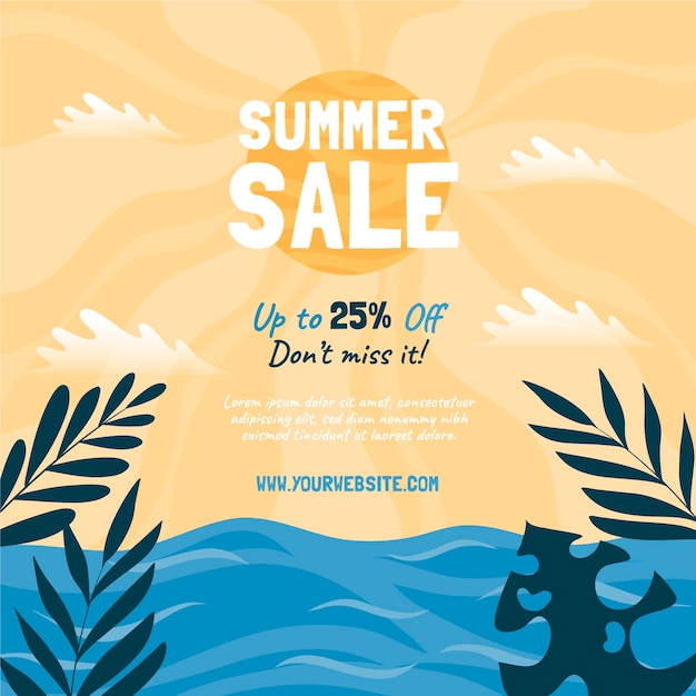 Hand drawn hello summer sale illustration