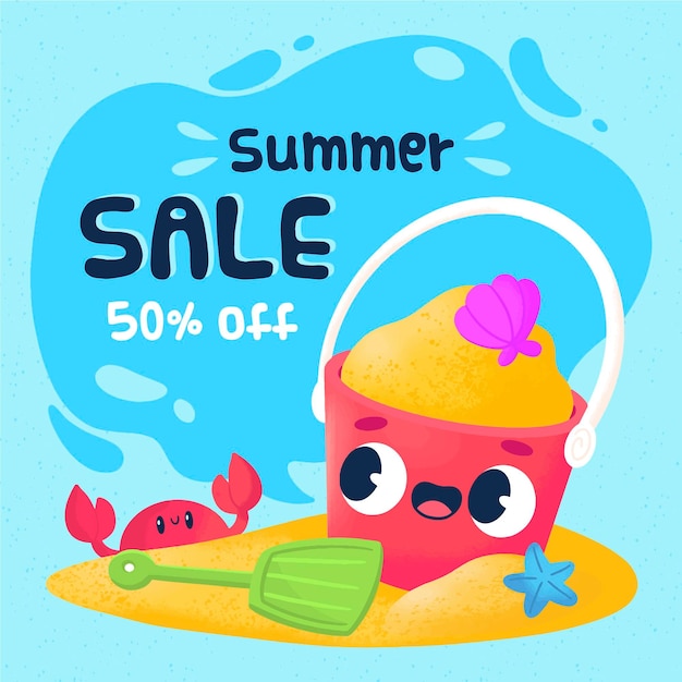 Hand drawn hello summer sale illustration