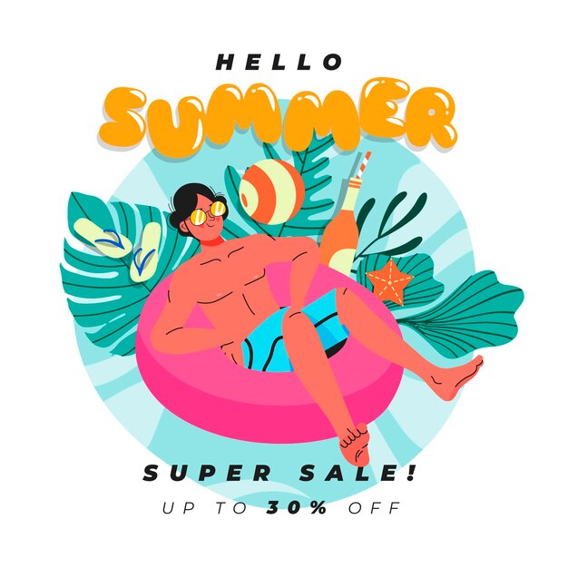 Hand drawn hello summer sale illustration