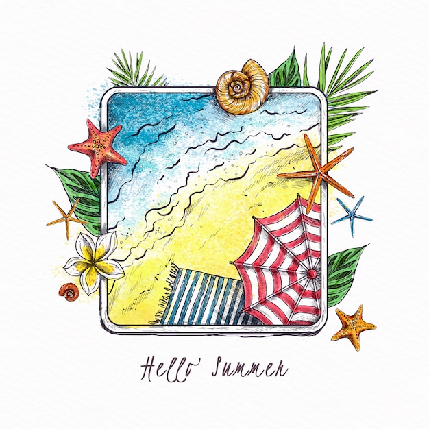 Free Vector hand drawn hello summer wallpaper