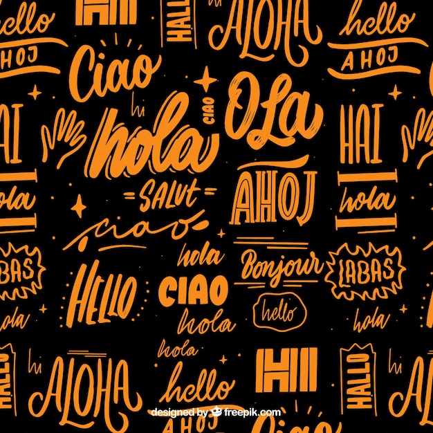 Free vector hand drawn hello word pattern in different languages