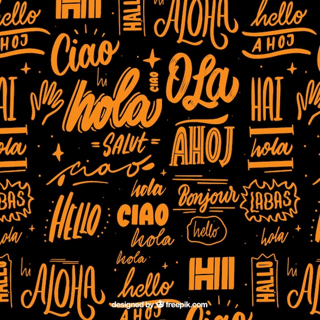 さまざまな言語で手描きのハローワードパターン