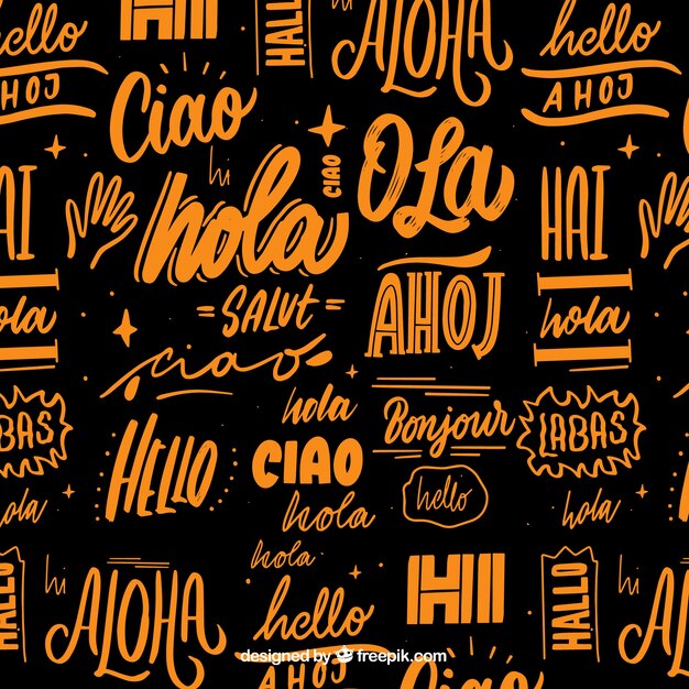 さまざまな言語で手描きのハローワードパターン