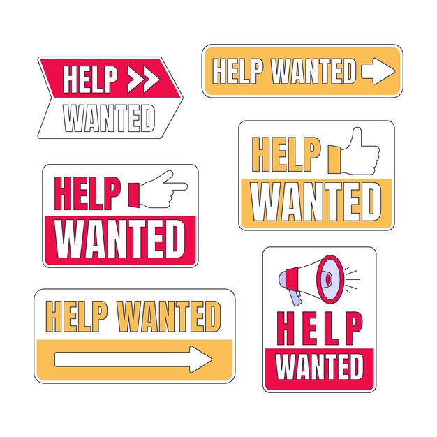 Free vector hand drawn help wanted label collection