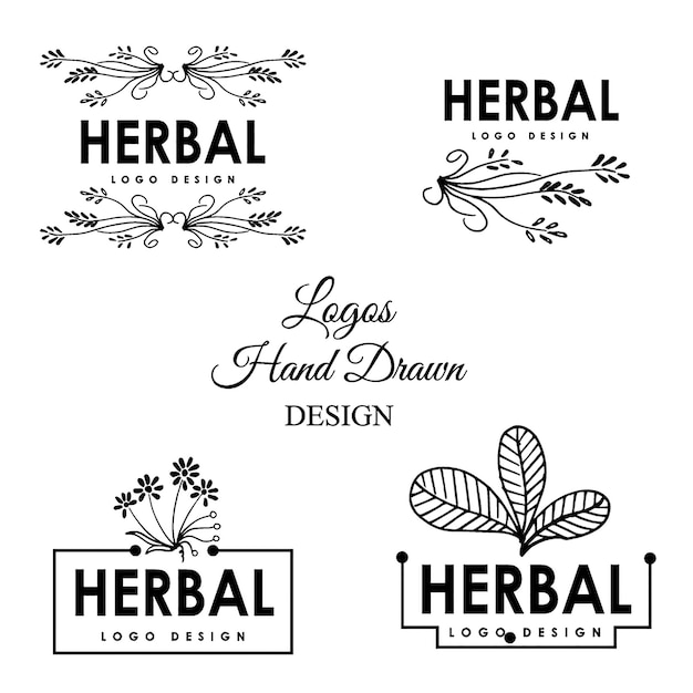 Рисованные травы Дизайн логотипов