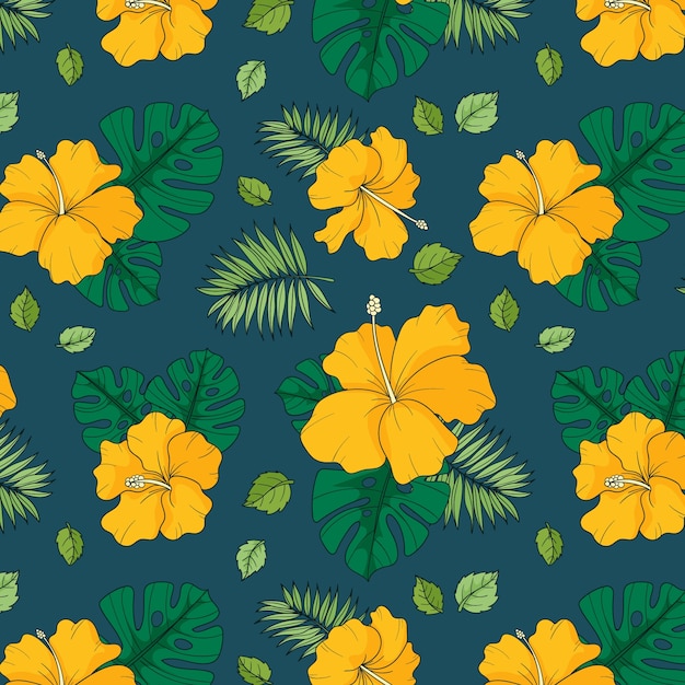 Free Vector hand drawn hibiscus flower pattern illustration