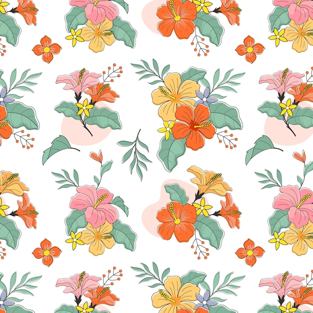 Free vector hand drawn hibiscus flower pattern